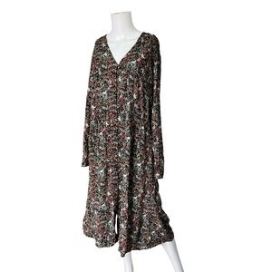 J Jill Long Sleeve Dress Button Front Floral Paisley Womens Size Large